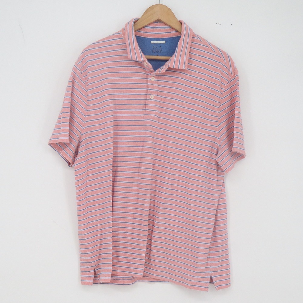 Jos. A. Bank Polo Shirt Mens XL Tailored Fit Pink Blue Striped Jersey Excellent